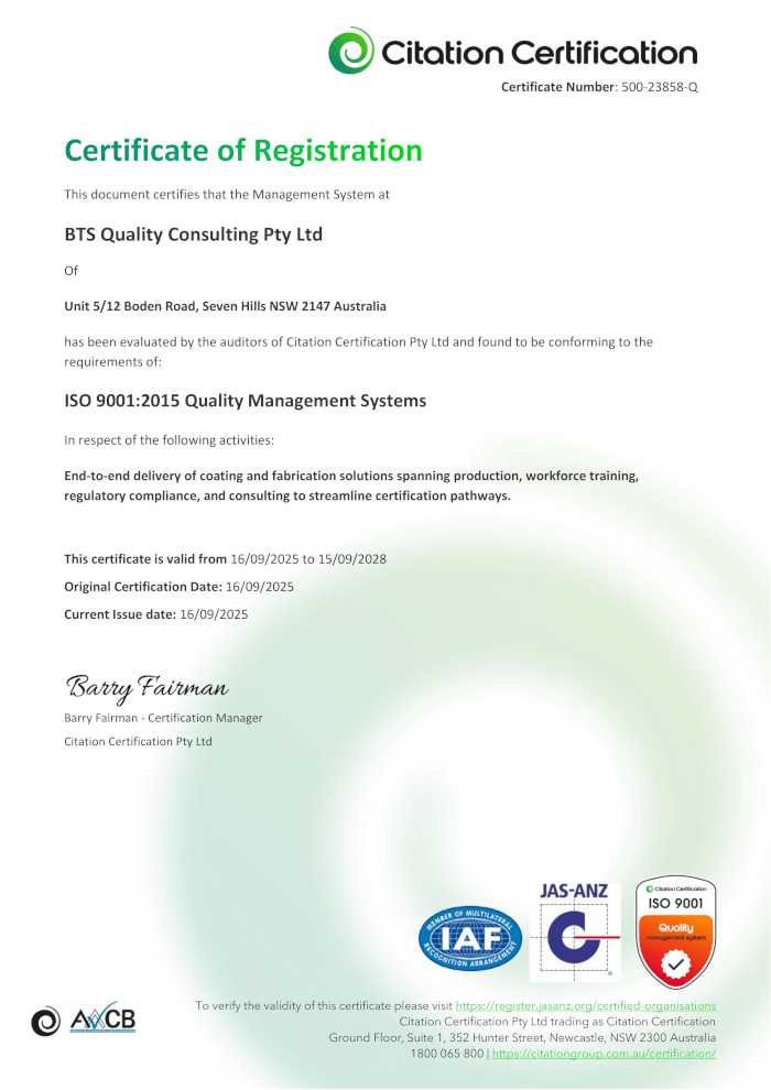 BTS Quality Steel Certification