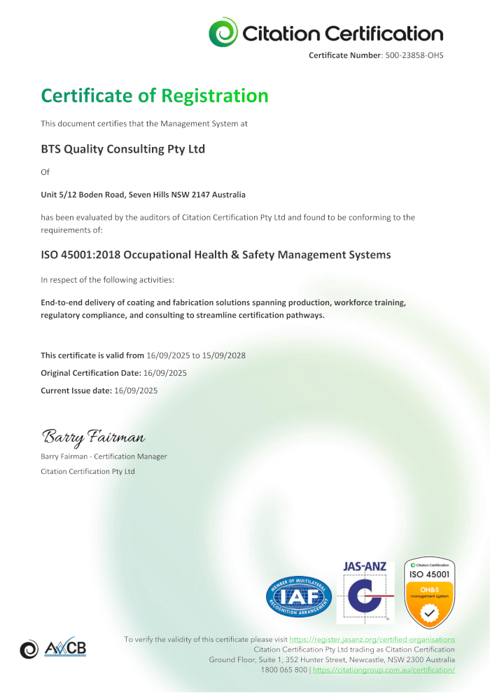 BTS Quality Steel Certification